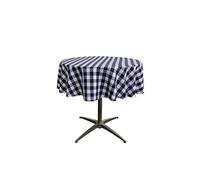 La Nappe Ronde en Lin Poly à Carreaux, Polyester, Bleu Marine/Blanc, 129.5 x 129.5 x 0.04 cm