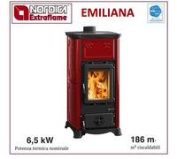 Poêle à bois La Nordica Emiliana 6,5 kW Habillage extérieur en majolique Bordeaux