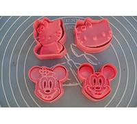 La Petite Caverne Emporte-pièces Mickey & Hello Kitty pour Gâteau, Lot de 4, Moules à Fondant et Sablés
