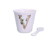 La Porcelaine Blanche - Verre Lettre V avec Cuillère - Décoration Maison, Cuisine - Ligne Unique - Idée Cadeau - Porcelaine - 75 CC ; Ø 6,7 ; H 6 cm