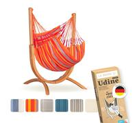 LA SIESTA® - Udine Fauteuil Suspendu Outdoor avec Support en Bois - Fait à la Main, résistant à la déchirure - Support en Eucalyptus certifié FSC - Fauteuil Suspendu extérieur avec Support - Toucan
