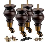 La Vane Lot de 4 pieds de meubles en bois de noyer massif de 14 cm avec roulette, pieds de rechange pour chignon avec boulon M20,3 cm pré-percé et plaque de montage pour fauteuil, fauteuil ottoman,