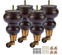La Vane Lot de 4 pieds de meubles en bois de noyer massif tourné de 17,8 cm avec boulon M8 pré-percé et plaque de montage pour fauteuil, ottoman, fauteuil inclinable, repose-pieds