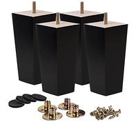 La Vane Lot de 4 pieds de meubles en bois massif de 20,3 cm - Style pyramide carrée noire - Pour canapé, rénovation et réparation DIY avec boulons pré-percés de 8 mm et quincaillerie, style mi-siècle