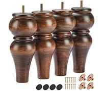La Vane Lot de 4 pieds de meubles en bois massif émaillé de 20 cm avec boulon M8 pré-percé, plaque de montage et vis pour canapé, causeuse, ottomane