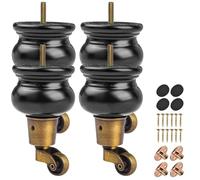 La Vane Lot de 4 pieds de meubles en bois massif noir tourné de 12,7 cm avec boulon M8 pré-percé et plaque de montage pour fauteuil, ottoman, fauteuil inclinable, repose-pieds
