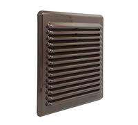 La Ventilation AMR200M Grille de ventilation en plastique rectangulaire marron, avec filet anti-insectes et ressorts. Dimensions : 204 x 230 mm.