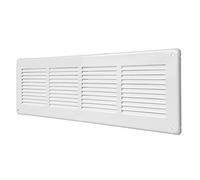 La Ventilazione GL4014RB Grille d'aération rectangulaire en tôle peinte en blanc à superposer avec filet anti-insectes, dimensions 440 x 140 mm.