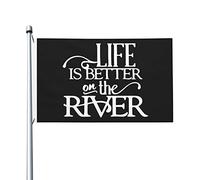 La Vie Est Plus Belle Au Bord De La Rivière Drapeaux Décoratif Bannière Résistant Aux Intempéries Drapeau De Jardin Pour Intérieur Porche Bar 90X150Cm