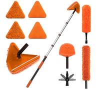 LAANPOLE Plumeau Poussiere avec 3,6m Perche Telescopique, Nettoyeur de Murs et Plafond, Tete de Loup de Ventilateur de Plafond, 2-en-1 Raclette Vitre Professionnel