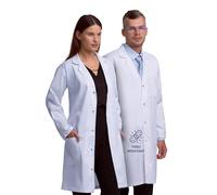Lab Coat X Blouse de Laboratoire Blanc/Noir/Bleu Marine Unisexe Professionnelle pour Homme et Femme, Longueur 100cm, Fermeture à Pressions de Sécurité, Poches Multiples (Bleu Marine, M)