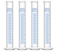 Labasics Lot de 4 Éprouvettes Graduées en Verre Borosilicaté, 250 ml, Cylindre Gradué à Paroi Épaisse, Verrerie de Laboratoire, Bec Verseur