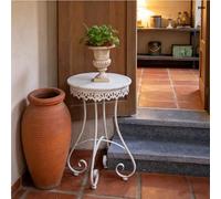Labasuan Metal Side Table, Vintage Distressed Wrought Iron Plant Stand | Patio Coffee Bistro Table, Multi-Function Small Round Accent Table for Patio, Plant Stand & Leisure Side Desk