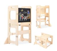 Labebe Tour d'apprentissage pour Enfants, Montessori 3 en 1 Tour d'observation, Pliable Tour d'apprentissage Tabouret avec Tableau Noir, Montessori Learning Tower À Partir de 18 Mois (Bois)