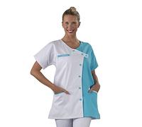 Label blouse Tunique blouse médicale couleur moderne 3 poches passe poiles Fermeture asymétrique Sergé 210 gramme Couleurs Blanc Bleu Pressions couleurs Lavage Machine 90 degrés ou industriel, Blanc, Bleu, T3-44/46