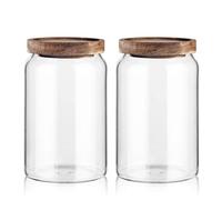 Labina Bocaux de conservation en verre avec couvercle en bois,2x1000ml | Récipients en verre Pots Bocaux à col large avec couvercles, Bocaux de conservation hermétiques avec couvercles pour sucre