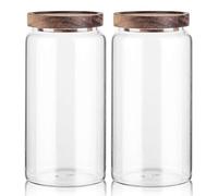 Labina Bocaux de conservation en verre avec couvercle en bois,2x1200ml | Récipients en verre Pots Bocaux à col large avec couvercles, Bocaux de conservation hermétiques avec couvercles pour sucre