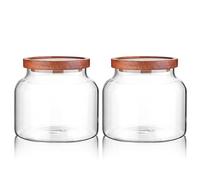 Labina Bocaux de conservation en verre avec couvercle en bois,2x1400ml | Récipients en verre Pots Bocaux à col large avec couvercles, Bocaux de conservation hermétiques avec couvercles pour sucre