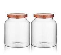 Labina Bocaux de conservation en verre avec couvercle en bois,2x1800ml | Récipients en verre Pots Bocaux à col large avec couvercles, Bocaux de conservation hermétiques avec couvercles pour sucre