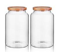 Labina Bocaux de conservation en verre avec couvercle en bois,2x2600ml | Récipients en verre Pots Bocaux à col large avec couvercles, Bocaux de conservation hermétiques avec couvercles pour sucre
