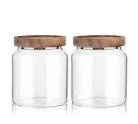 Labina Bocaux de conservation en verre avec couvercle en bois, 2x600ml | Récipients en verre Pots Bocaux à col large avec couvercles, Bocaux de conservation hermétiques avec couvercles pour sucre