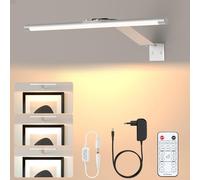 LABOREDUCER Applique murale LED argentée avec câble Plug in Télécommande Intensité variable 3000 K Blanc chaud Minuterie rotative Moderne Intérieur Aluminium 32 cm Éclairage d'image à intensité