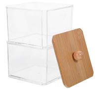LABRIMP 1ensemble Boîte de Rangement Transparent Double pour Coton et Coton-tiges Organisateur de Maquillage Empilable Boîte de Salle de Bain Pratique et Facile à Nettoyer