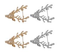 LABRIMP Broches en Alliage Épingles Décoratives Élégantes et Confortables 4pcs Forme de Tête de Cerf Or et Argenté pour Foulards et Vêtements aux Fêtes de Mariage