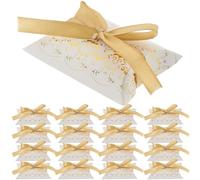 LABRIMP Coffret de 50 Boîtes à Bonbons Forme Coussin en Papier avec Rubans Dorés pour Mariage et Anniversaire, Compactes et Faciles à Utiliser, Style Délicat et Élégant