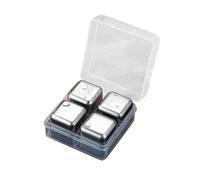 LABRIMP Ensemble de 4 Glaçons Carrés en Acier Inoxydable Réutilisables avec Étui de Rangement, Pierres de Glace pour Refroidir Whisky, Jus et Boissons