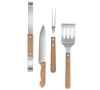LABRIMP Kit de Barbecue 4 Pièces avec Fourchette, Spatule, Pince et Couteau, Acier Inoxydable, Manches en Bois de Hêtre, Multifonctionnel, Portable pour Camping et Barbecue Extérieur
