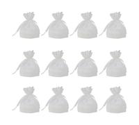 LABRIMP Lot de 12 Pochettes à Cordon en Fil Bambou Blanc, Paquet de Rangement Respirants et Lavables pour Bijoux et Emballage Présent Élégant