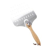 LABRIMP Pelle à Pizza Facile à Utiliser et Ranger Perforée en Acier Inoxydable Forme Carrée Argentée avec Manche en Bois pour Pizzerias et Restaurants Occidentaux