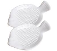 LABRIMP Râpe à Gingembre et Presse-ail en Céramique Blanche Légère, 2 Pièces, Forme Poisson, Accessoire Cuisine Pratique pour Fruits et Légumes