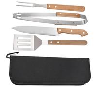 LABRIMP Set D’Outils Barbecue Fourchette à Griller Pince et Spatule Cuisine en Acier Inoxydable et Bois, Multifonctionnel, Antidérapant, Portable pour Steak et Tartes