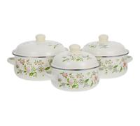 LABRIMP Set de 3 Casseroles Rétro en Émail Beige avec Double Poignée, Facile à Nettoyer, pour Mijoter Cuisine et Lors de Rassemblements