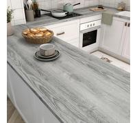 LACHEERY 90cm x 400cm Papier Adhesif pour Meuble Bois Gris Cuisine Vinyle Rouleau Adhesif Bois Clair Imperméable Covering Meuble Cuisine Stickers Table Épais pour Armoire Chambre Tiroirs