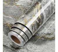 LACHEERY 90cm x 400cm Papier Autocollant pour Meuble Gris Or Papier Adhésif Cuisine Marbre Imperméable Film Rouleau Adhesif pour Meuble Revêtement Plan de Travail Adhésif pour Salle de Bains Porte