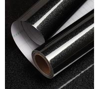 LaCheery Film Adhesif pour Meuble Noir Brillant Papier Adhésif Cuisine Lavable 60cm x 400cm Papier Autocollant pour Meuble Noir Uni Couleur Vinyle Rouleau Decoratif pour Escalier Bureau Grenier