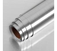 LaCheery Texturé Acier Inoxydable Papier Peint Adhésif Argenté 60cm x 400cm Papier Adhésif pour Meuble Résistant à l'eau Vinyle Adhesif Décoratif pour Cuisine Porte Armoire Plan de Travail Amovible