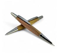 LACHIEVA LUX TriCraft Ensemble stylo et crayon en noyer - Stylo à bille à prise triangulaire et porte-mine de 0,7 mm, garniture en métal avec recharges, mine et coffret cadeau pour homme et femme