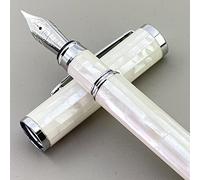 LACHIEVA - Stylo-plume en nacre à pointe fine fabriqué en Allemagne. Stylo de luxe pour chaque jour festif. Belle écriture manuscrite, ensemble cadeau pour hommes et femmes (blanc perle)