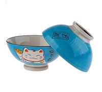 lachineuse - 2 Bols à Soupe ou à Ramen - Design Maneki Neko - Colori Bleu | Grands Bols Multi-Usage - Porcelaine - Décoration Japonaise - Idée Cadeau Japon Asie