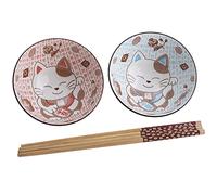 lachineuse - 2 BOLS AU DESIGN JAPONAIS MANEKI NEKO - Duo Gourmand avec le Chat Porte-Bonheur