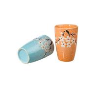 lachineuse - 2 Verres en Céramique Fleurs de Cerisiers - Coloris Bleu et Orange Pastel - Vaisselle Japonaise - Tasse Mug pour Thé, Café, Boissons Fraiches - Idée Cadeau Asie Chine Japon
