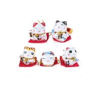 lachineuse - 5 Chats Maneki Neko - Figurines Statuettes Chat Japonais Porte Bonheur - Objets Kawaii Déco - Lucky Cat Porcelaine 4,5 cm - Chat Mignon Asiatique - Chance, Bonheur - Coloris Blanc