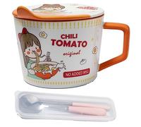 lachineuse BOL à NOUILLES DESIGN KAWAII - ORANGE - 950 ML - Avec Set de Couverts