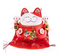 lachineuse Chat Japonais Porte Bonheur - Maneki Neko à l'Éventail | Figurine Chat Porte-Bonheur - Rouge - Traditions du Japon - Bonheur, Santé, Fortune - Idée Déco Cadeau Japon Asie