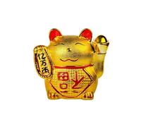 lachineuse - Chat Maneki Neko Doré - Figurine Statuette Chat Japonais Porte Bonheur - Objet Kawaii Déco - Lucky Cat Porcelaine 15,5 cm - Chat Mignon Asiatique - Chance, Bonheur, Fortune - Coloris Or