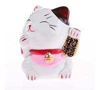 lachineuse - Chat Maneki Neko - Figurine Statuette Chat Japonais Porte Bonheur - Objet Kawaii Déco - Lucky Cat Porcelaine 9,5 cm - Chat Mignon Asiatique - Chance, Bonheur - Coloris Blanc & Rose